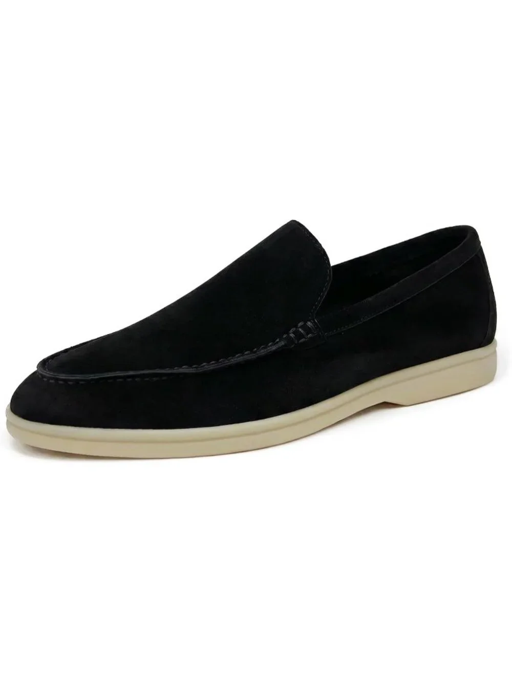 Men's Black Loafers Shoes Genuine Sheepskin Suede Solid Minimalist Slip On